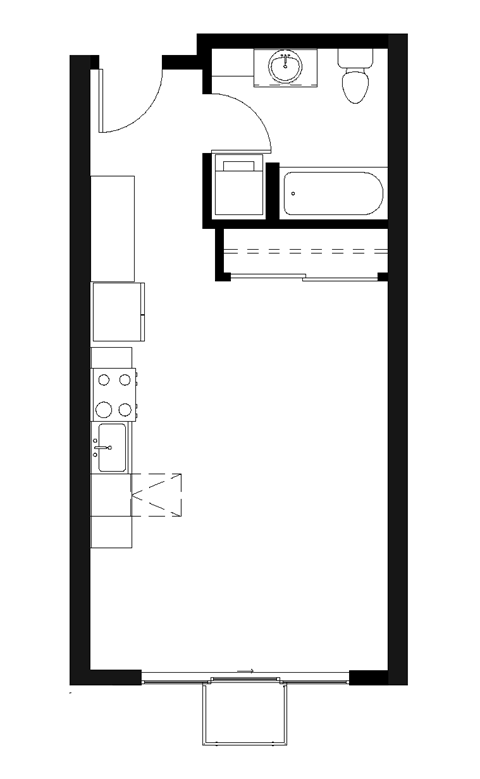 Floor plan for studio, 1 bath, 455 sqft